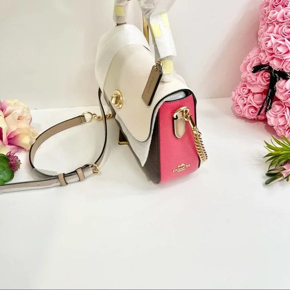 NEW Coach Marlie Top Handle Satchel In Colorblock Chalk Multi C2836